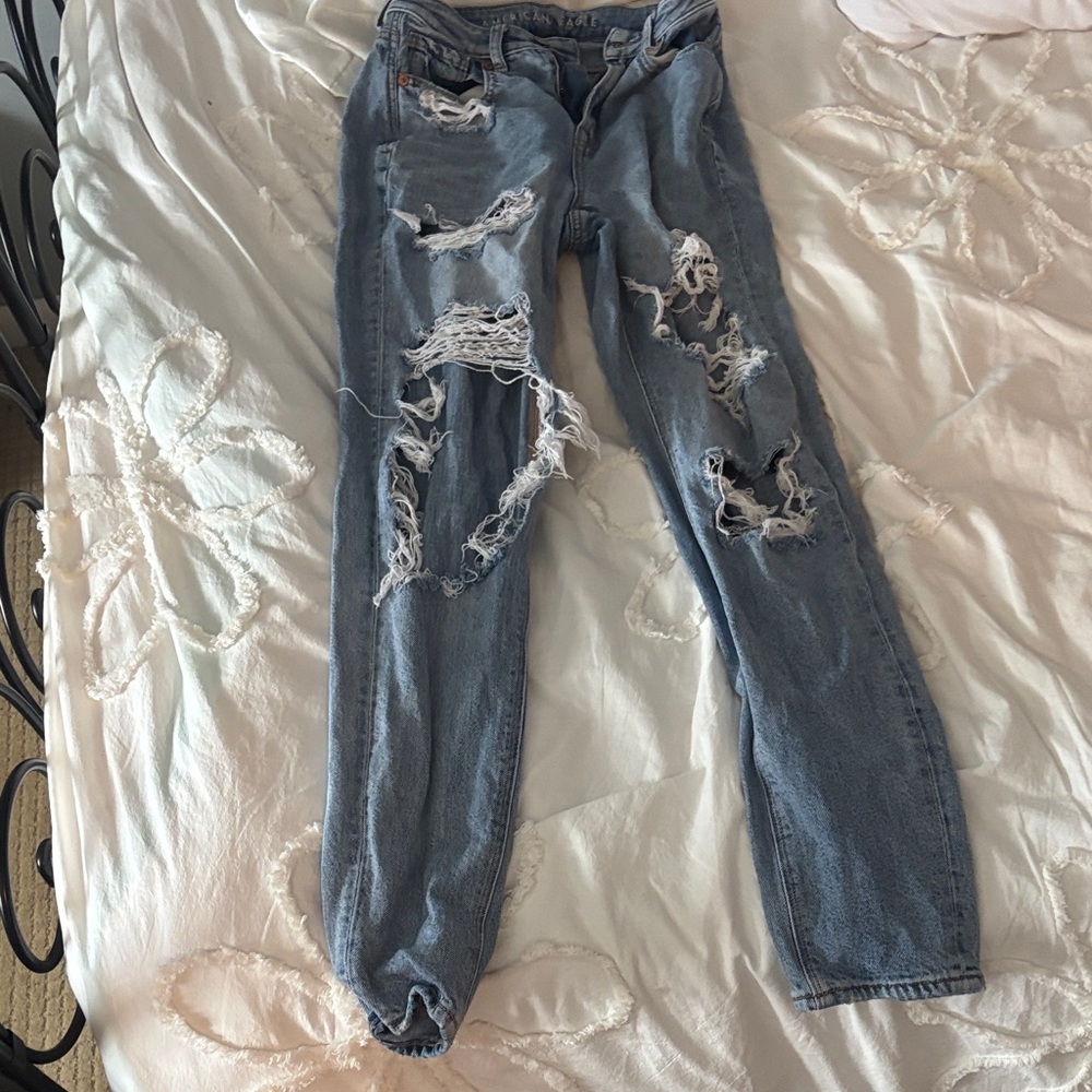 American Eagle Outfitters Light Blue Distressed Straight Leg Jeans